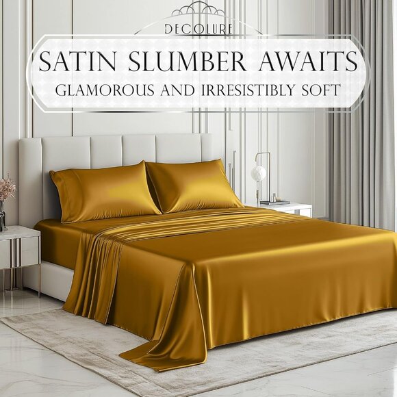 13- Satin 4 Piece Luxury Silky Queen Size Bedding Set 15"  Deep - Picture 2 of 8